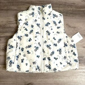 Women’s Floral Puffer Crop Vest - White and Blue size medium